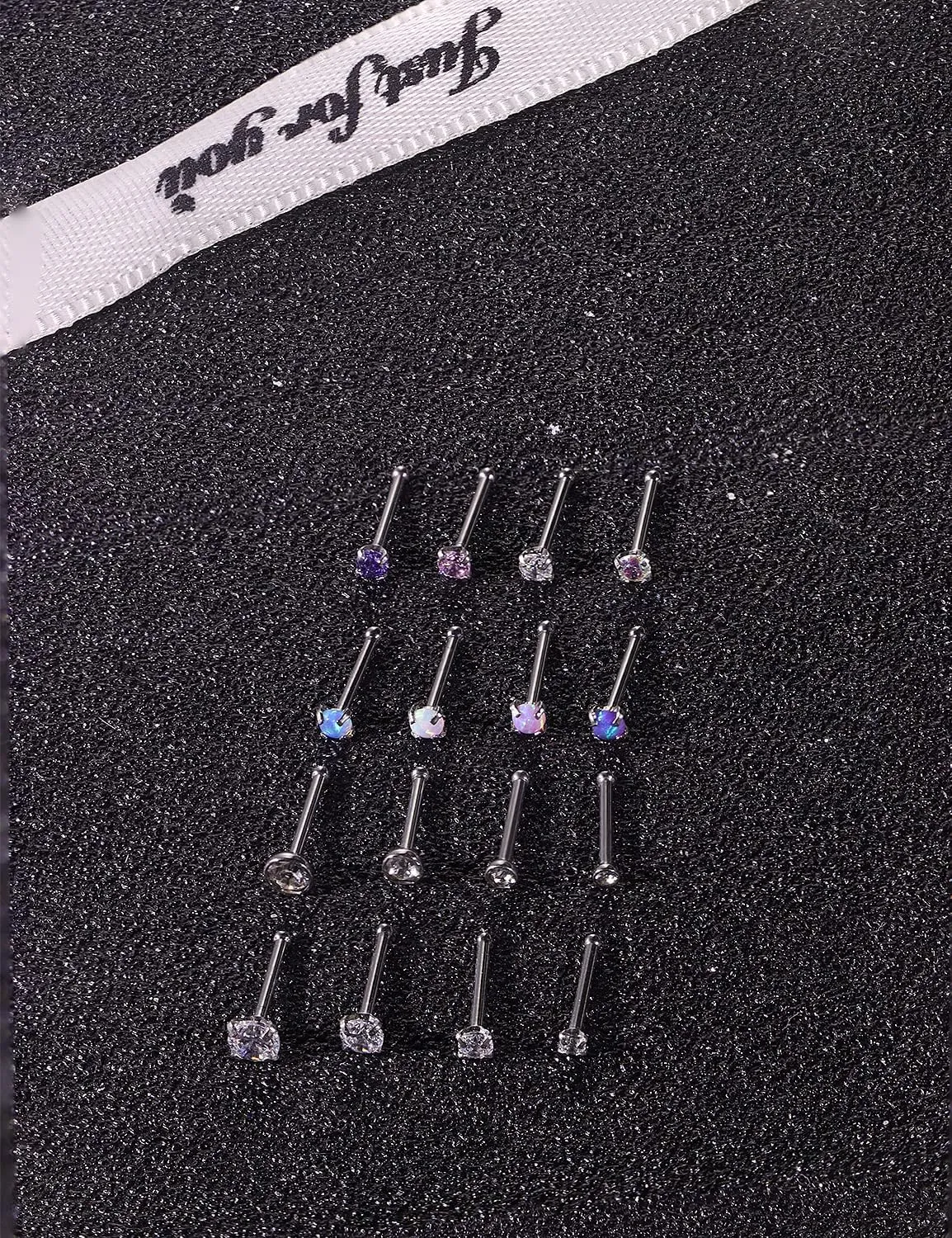 Lsnevsie 18G 20G 22G Stainless Steel Opal Nose Rings Studs for Women Men Nose Piercing Jewelry Top Diamond 1.5mm 2mm 2.5mm 3mm