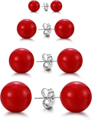 lureme 4 Pairs Round Simulated Shell Pearl Stud Earrings for Women Girls Faux Pearl Earrings Pack (er006323)