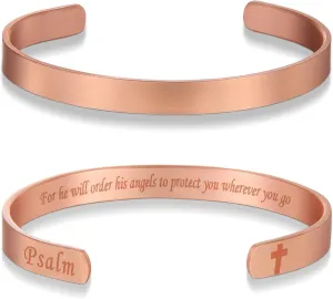 MagEnergy Cross Copper Bracelet for Men Women Engraved Quote Religious Cuff Bracelet Solid Copper Faith Christian Bible Verse Quotes