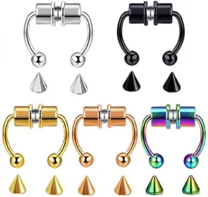 Magnetic Septum Nose Ring Horseshoe Fake Nose Ring Hoop Reusable Nose Ring Hoop Non-Piercing 316L Stainless Steel - 5 Pack