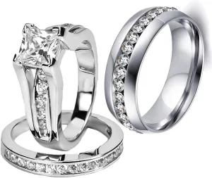 MASHAN Couple Rings His Her Wedding Ring Sets Matching Rings White Gold Plated AAA CZ Ring Mens Wedding Bands