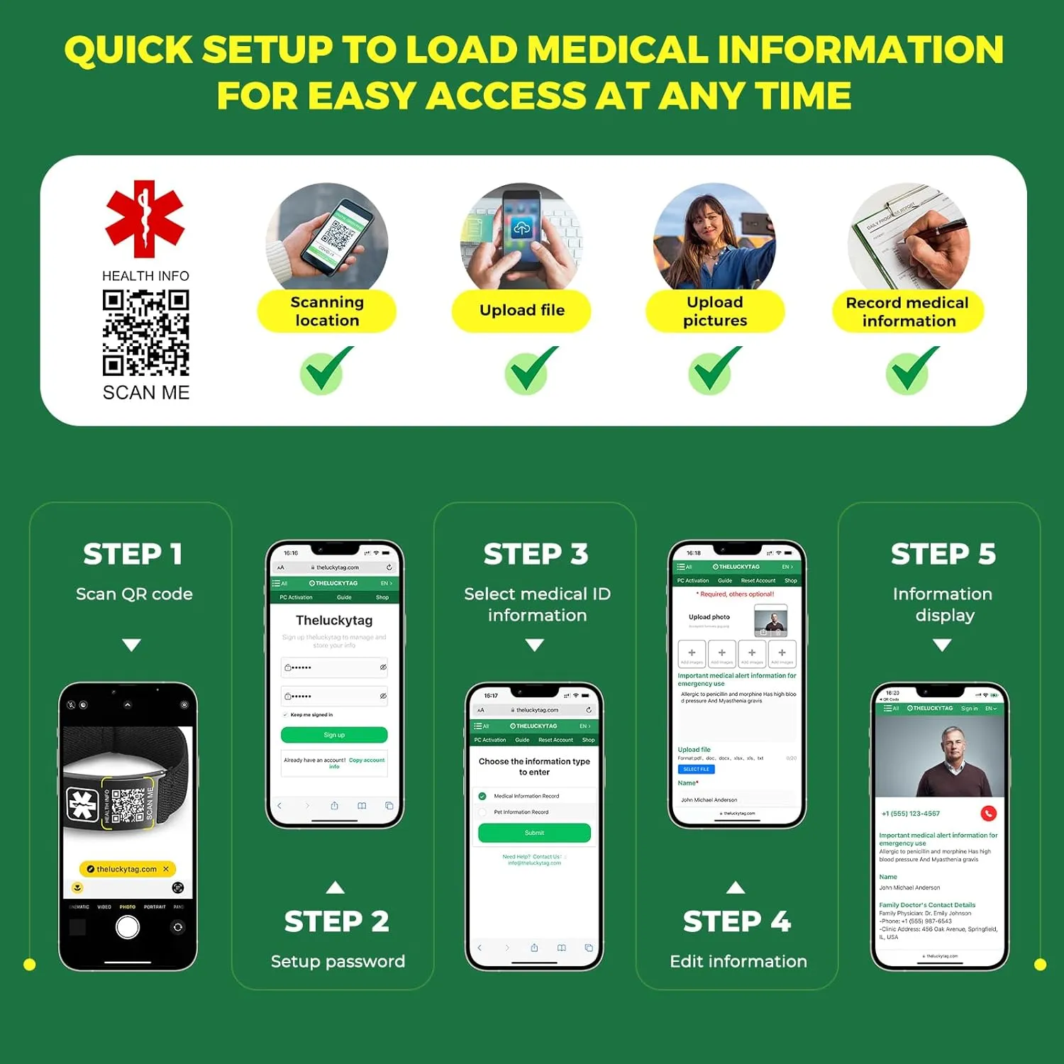 Medical Bracelets for Sport Men Women with QR Code Medical Alert ID Bracelets - Nylon Waterproof Wristband Fits Wrists Up to 7 inches - More Space Custom Emergency Medic ID Alert Info (Black)