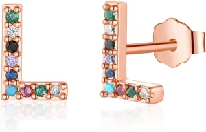 Memorjew Initial Stud Earrings for Women, Hypoallergenic 925 Sterling Silver Post Rainbow Cubic Zirconia Gold Plated 26 Initial Earrings for Women Jewelry Gifts
