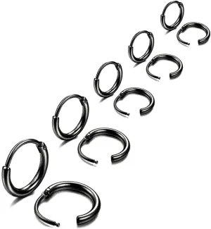 Men earrings stainless steel Surgical hypoallergenic cartilage piercings Small huggie earrings Black hoop earrings set 5 Pairs