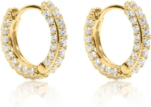 Men's Women's Elegant Fully Iced Cz Unisex Yellow Gold 925 Sterling Silver Hoops Thin Lightweight Cubic Zirconia For Sensitive Ears Hypoallergenic Huggie Hoop Earrings Jewelry Gift For Men And Women