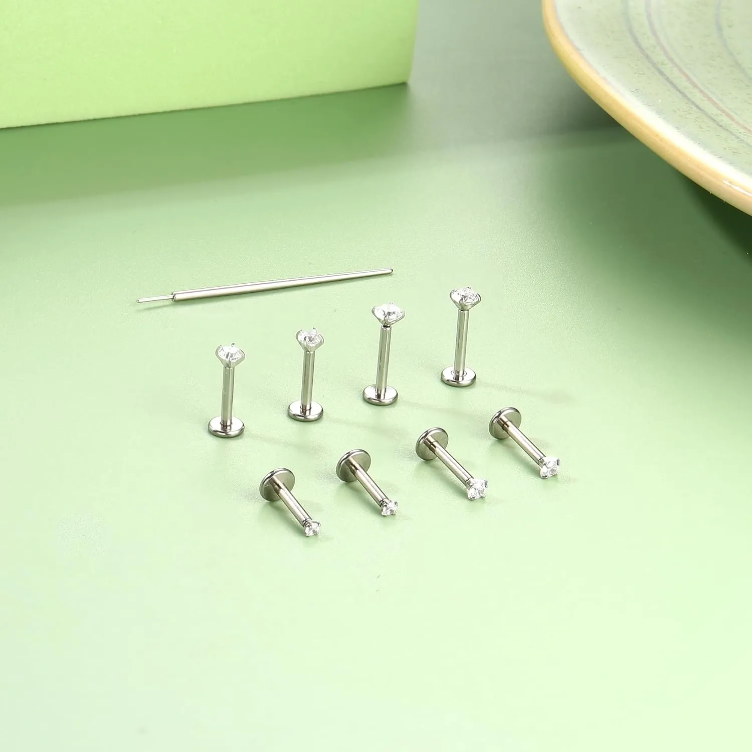 MILACOLATO G23 Titanium Threadless Flat Back Earrings Studs Hypoallergenic 14K Gold Filled Nose Rings Studs 20G/18G/16G Labret Studs Lip Ring Push in Helix Tragus Medusa Monroe Piercing Jewelry
