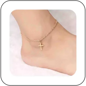 Minimalist Gold Anklet Bracelets Tiny Cross Shape Anklet Chain Thin Cable Chain Anklet Cross Faith Anklet Foot Chain Gold Cross Anklet Bracelets Chain Jewelry for Women