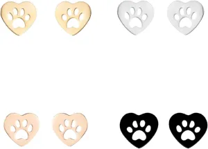 Minimalist Paw Small Stud Earrings Stainless Steel Cute Heart Shaped Puppy Dog Cat Animal Paw Print Footprint Tiny Sleeper Earrings for Women Pet Lovers Birthday Party Holiday Jewelry Gifts