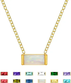 MISS RIGHT Dainty Emerald Cut Diamond Birthstone Necklace 18K Gold Plated for Women Trendy, Cute Baguette Cubic Zirconia Crystal Pendant Necklaces Birthday Gifts