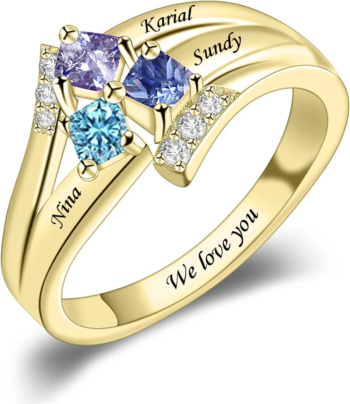 MissNaNa 925 Sterling Silver Personalized Mothers Rings with Simulated Birthstones Engraved 1-6 Family Names Mother's Day Rings Custom Family Rings for Women