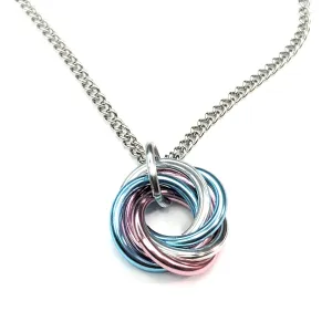 Mobii PRIDE Necklaces, Multicolor Pendant Flag Combos, Fidget Infinity Loop Forever Spiral Jewelry (30in Stainless Steel Chain, Transgender, Small)