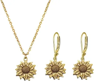 Modpide Sunflower Earrings for Women Vintage Gold Plated Sunflower Leverback Earrings Sunflower Necklace Jewelry Set Birthday Gifts for Women