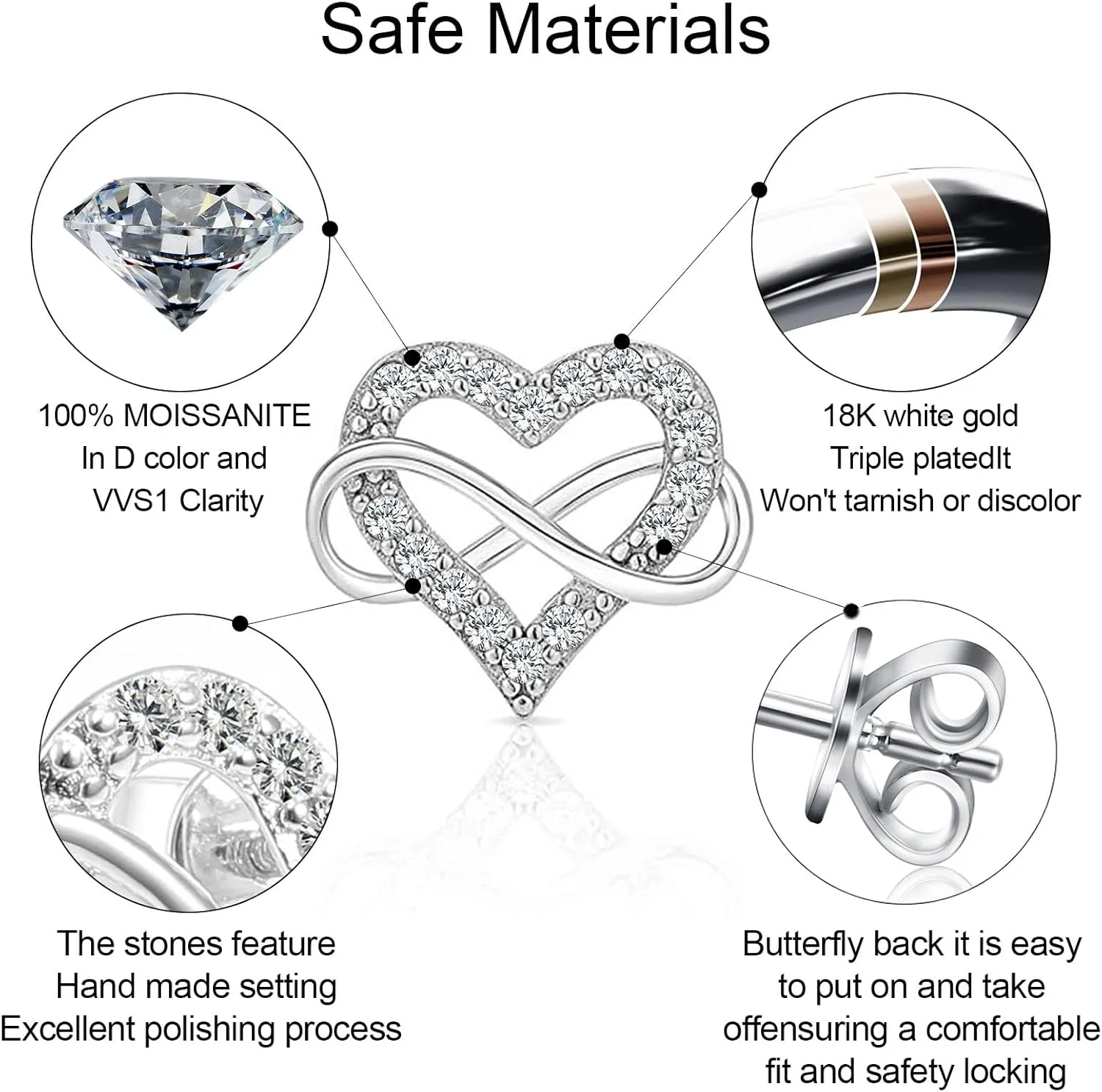 Moissanite earring studs Dcolor VVS1 clarity lab created diamond earrings Hypoallergenic sterling Silver earrings Plated White Gold Jewelry for Women Men