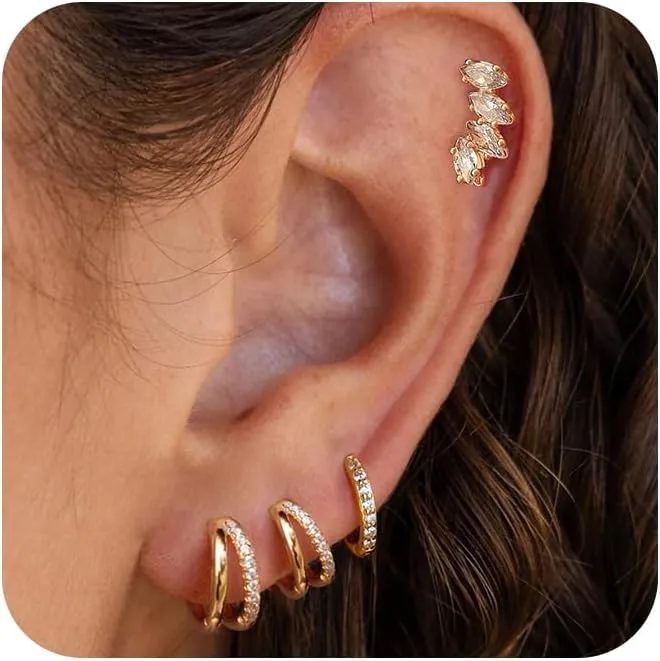 Moodear 3Pcs Chunky/Thin Ear Cuffs Non Piercing for Women - Dainty 14K Gold Plated Cuff Earring Trendy Cubic Zirconia Ear Cuff for Women Cartilage Jewelry Gift