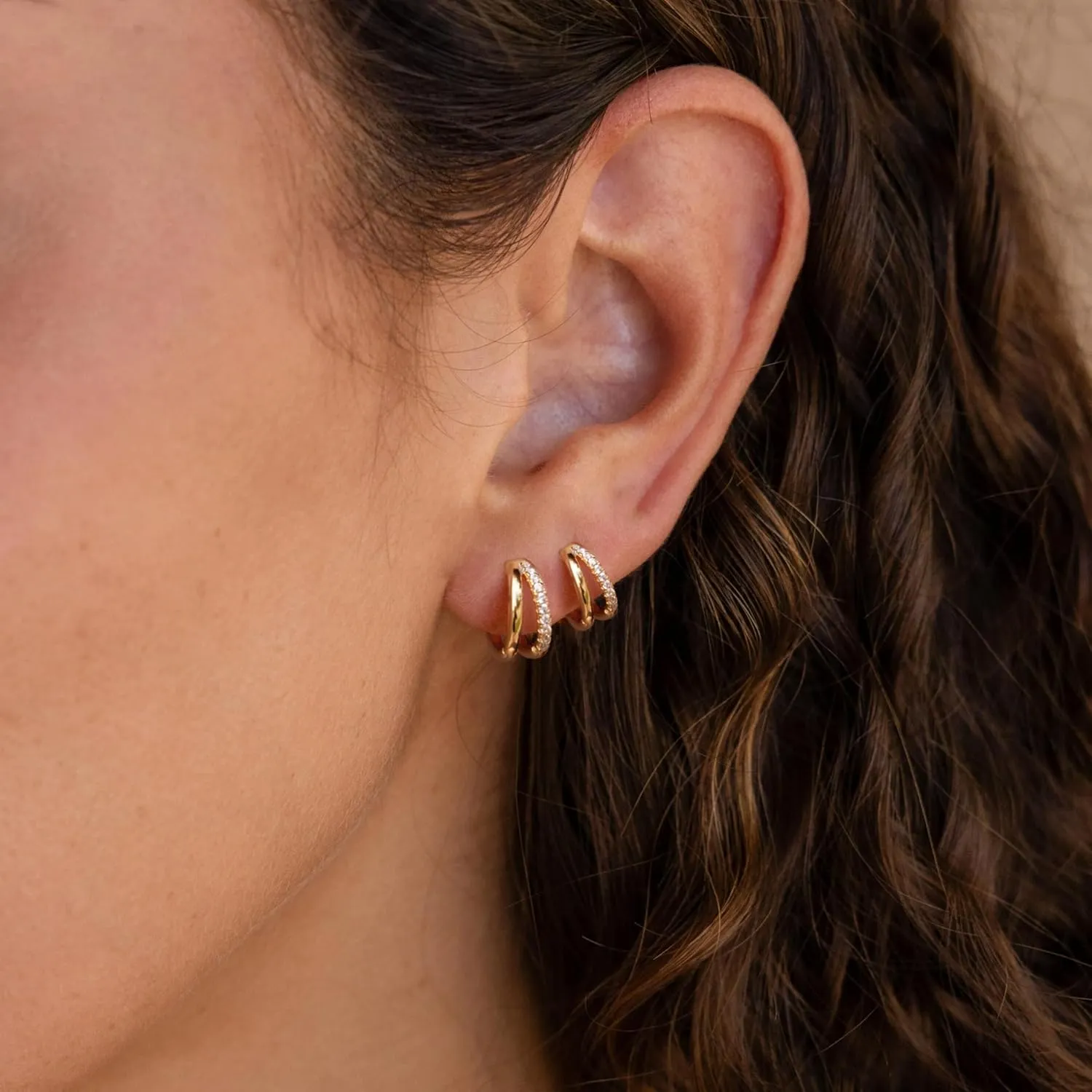 Moodear 3Pcs Chunky/Thin Ear Cuffs Non Piercing for Women - Dainty 14K Gold Plated Cuff Earring Trendy Cubic Zirconia Ear Cuff for Women Cartilage Jewelry Gift