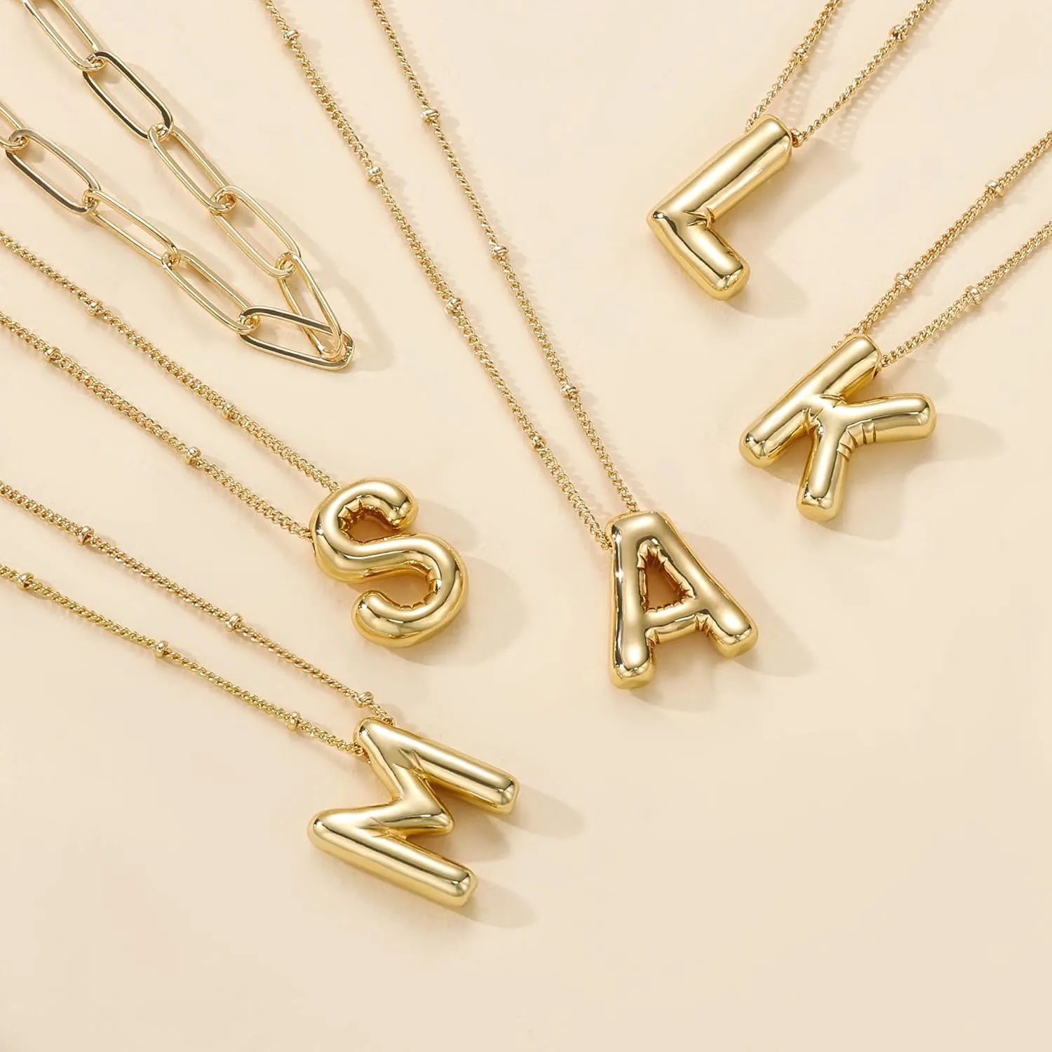 Moodear Bubble Letter Necklace Gold for Women Trendy Dainty 14K Gold Plated Bubble initial Necklace Layered Gold Initial Choker Pendant Necklaces for Women Name Necklace Personalised Gift