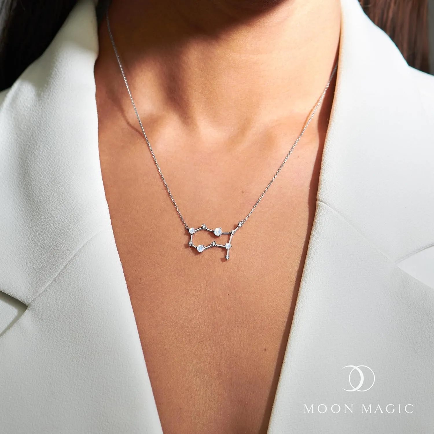 Moon Magic Moonstone Necklace - Zodiac Constellation / 925 Sterling Silver - 18k Rose Gold - Yellow Gold Zodiac Sign Necklaces for Women/Astrology & Horoscope Authentic Rainbow Moonstone Jewelry