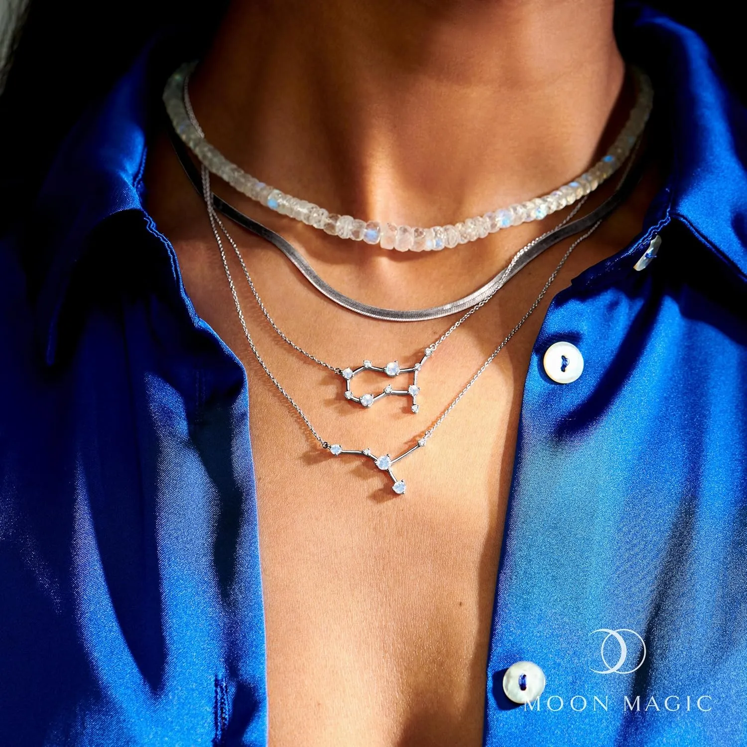Moon Magic Moonstone Necklace - Zodiac Constellation / 925 Sterling Silver - 18k Rose Gold - Yellow Gold Zodiac Sign Necklaces for Women/Astrology & Horoscope Authentic Rainbow Moonstone Jewelry