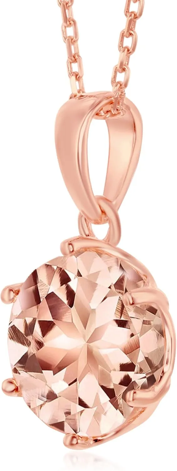 Morganite Cubic Zirconia 8mm Pear-Shaped/Round Halo Rose Gold Plated Sterling Silver Pendant 18 Necklace Jewelry for Women or Teens