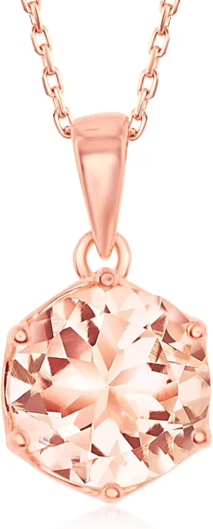 Morganite Cubic Zirconia 8mm Pear-Shaped/Round Halo Rose Gold Plated Sterling Silver Pendant 18 Necklace Jewelry for Women or Teens