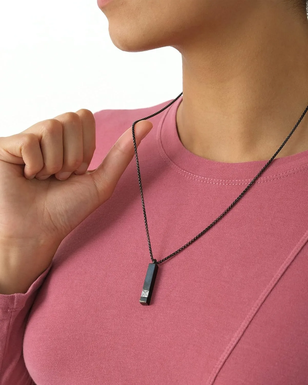 MOROTOLE 2 Pcs Urn Necklaces for Ashes Memorial Cremation Urn Necklace Stainless Steel Black Silver Tone Bar Pendant Necklace Ashes Keepsake Jewelry with Cubic Zirconia