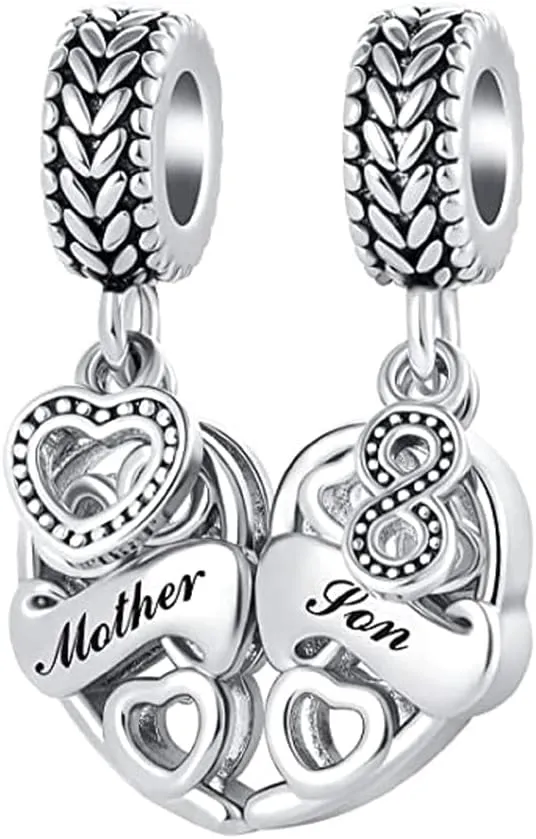 Mother and Daughter Charm Set for Bracelets Women Love Heart Mom Dangle Bead