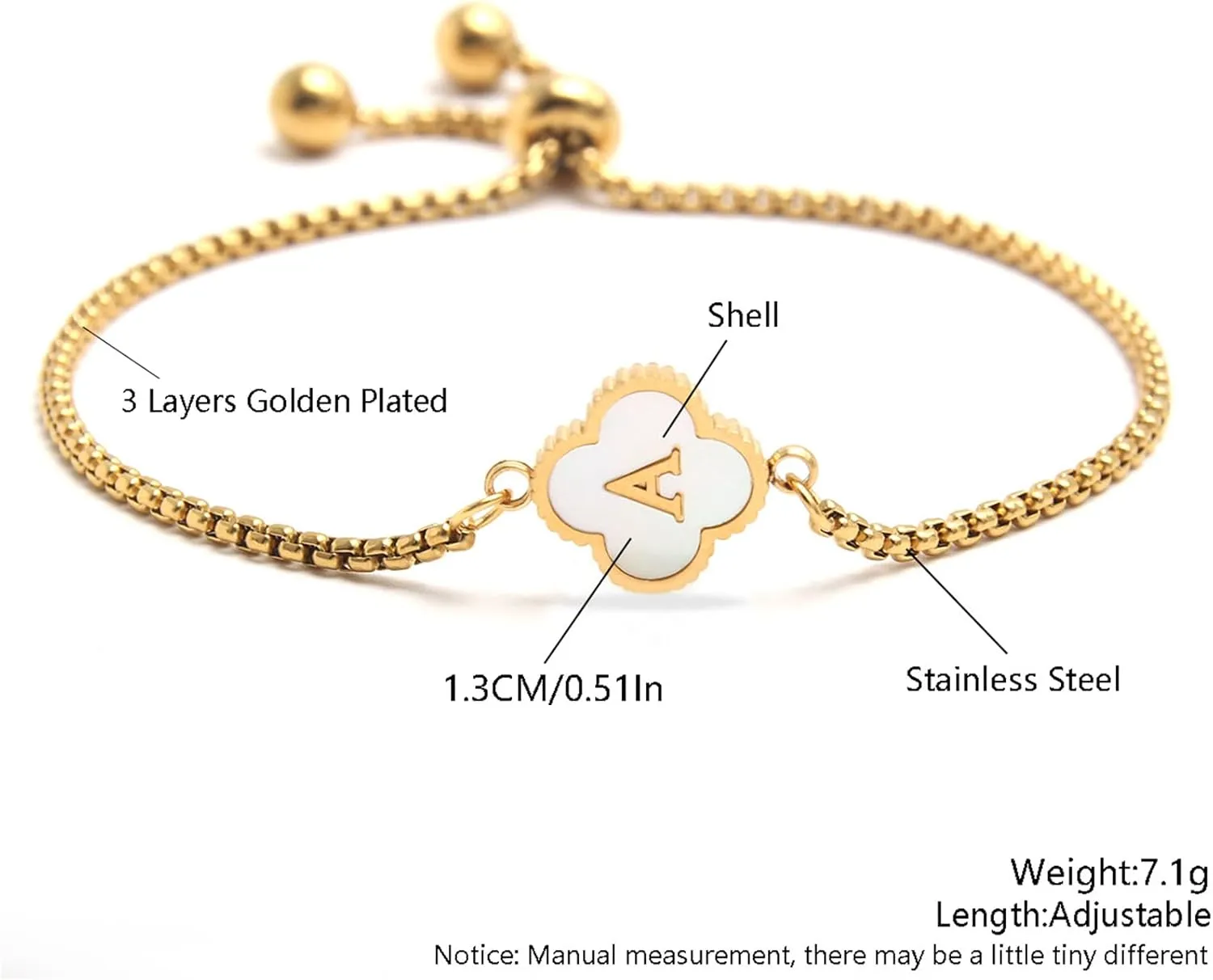 Mothers Day Gifts for Mom Wife - Gold Initial Clover Bracelets for Women Dainty 14K Gold Filled Letter Tennis Bracelet Personalized 26 Alphabet Charm Bracelet Mom Gifts