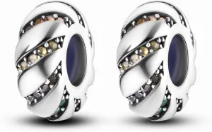 MULA Stoppers Beads Charms for Bracelets &Necklaces 925 Sterling Silver Rondelle Spacer Charm with Clear Rubber inside for Major European Snake Chain Jewelry for Women