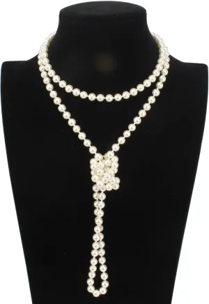 Multi Strand Imitation Pearl Necklace - 1920s Flapper Style, 1.5m White