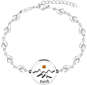 Mustard Seed Stainless Steel Heart Charm Link Bracelet for Women, Religious Bracelets Christian Blessing Encouragement Jewelry for Christmas