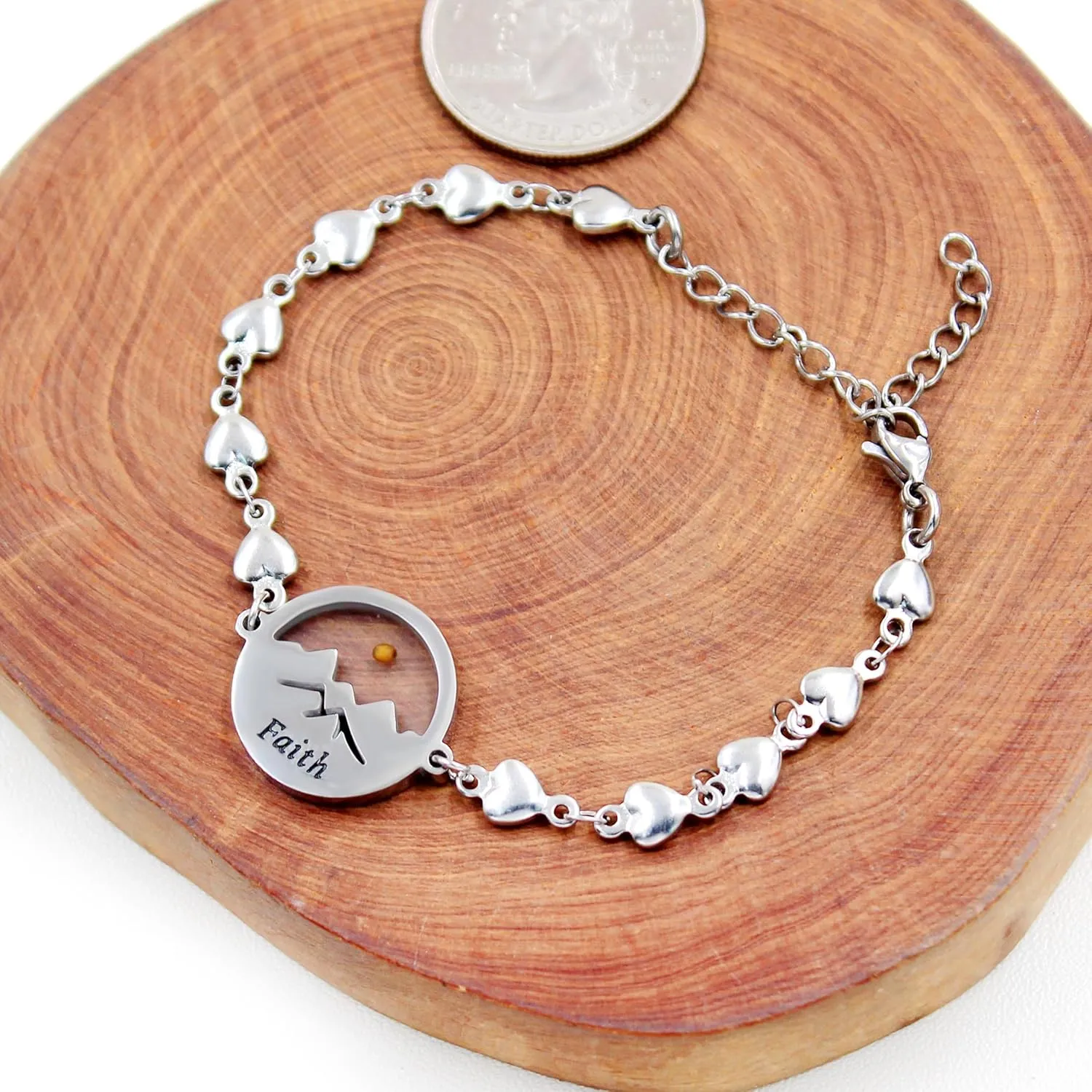 Mustard Seed Stainless Steel Heart Charm Link Bracelet for Women, Religious Bracelets Christian Blessing Encouragement Jewelry for Christmas