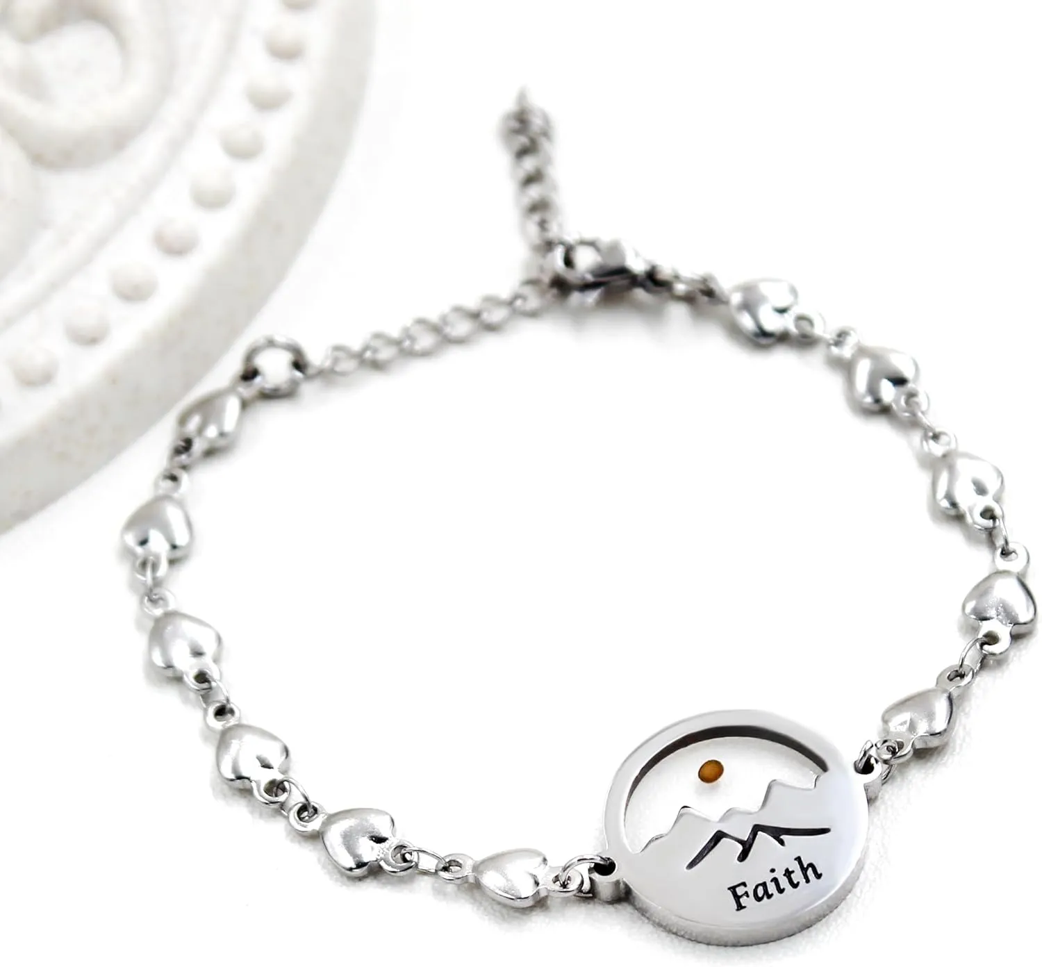 Mustard Seed Stainless Steel Heart Charm Link Bracelet for Women, Religious Bracelets Christian Blessing Encouragement Jewelry for Christmas