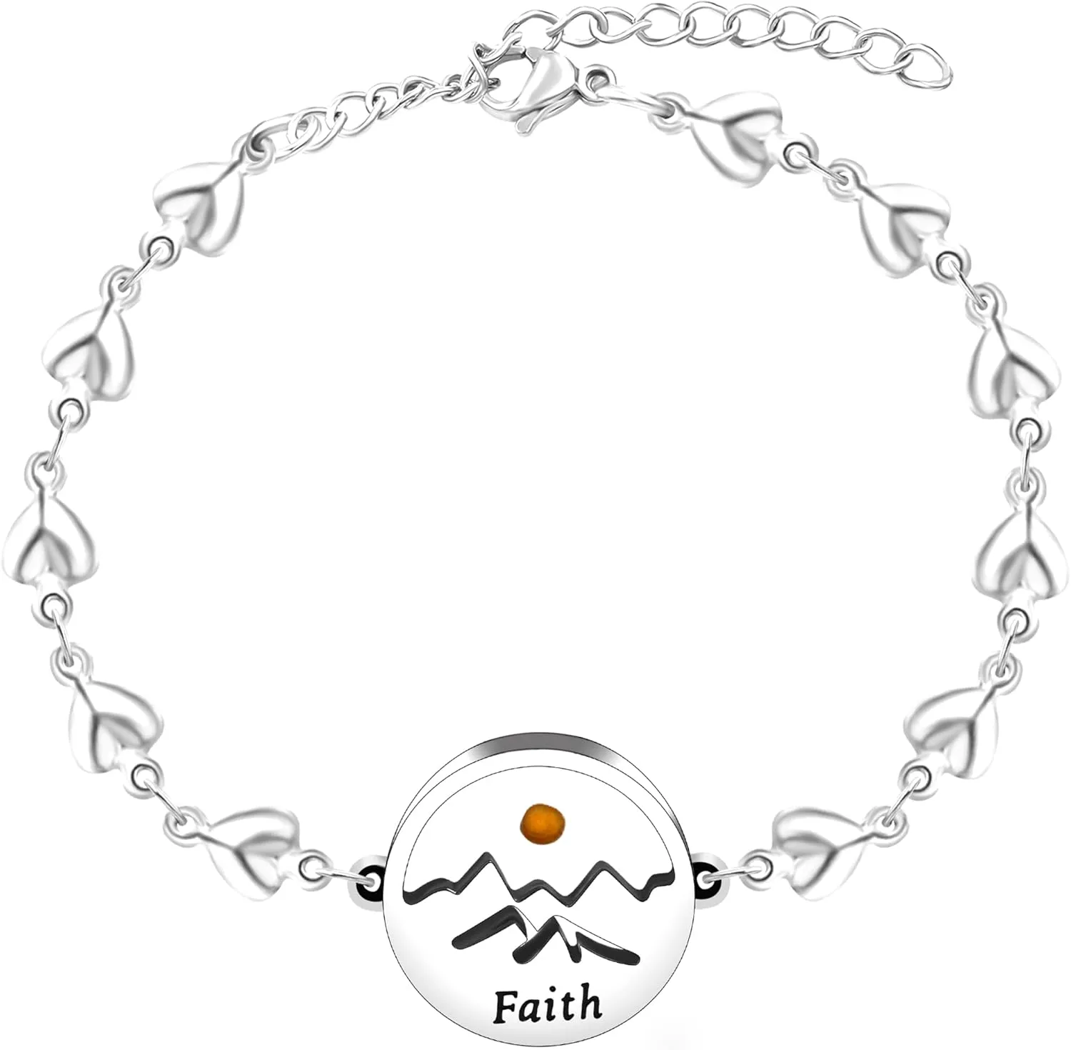 Mustard Seed Stainless Steel Heart Charm Link Bracelet for Women, Religious Bracelets Christian Blessing Encouragement Jewelry for Christmas