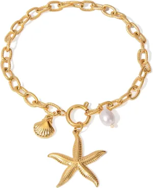 MUYAN Starfish Seashell Chain Bracelet for Women Trendy Beach Charm Bracelet Summer Jewelry