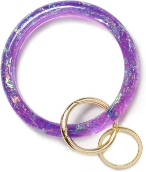 Mymazn Bangle Key Ring Bracelet for Women, Wristlet Keychain Bracelets Holographic Circle Keyring for Wrist