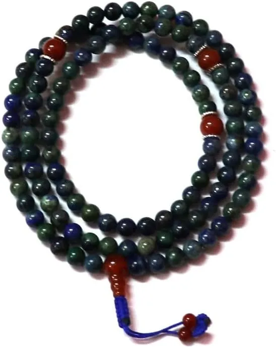Natural Azurite Lazuli with Carnelian Bead 8mm 108 Mala Beads, Spiritual, Meditation Beads, Reiki, Japa Mala, Buddhist Prayer Beads, Yoga Bracelet, healing beads LKMALA-RRGU-756