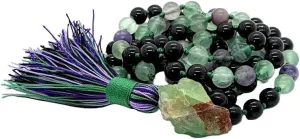 Natural Tourmaline and Fluorite 6mm 108 Mala Beads, Spiritual, Meditation Beads, Reiki, Japa Mala, Buddhist Prayer Beads, Yoga Bracelet, healing beads LKMALA-RRGU-1712, 34 inch