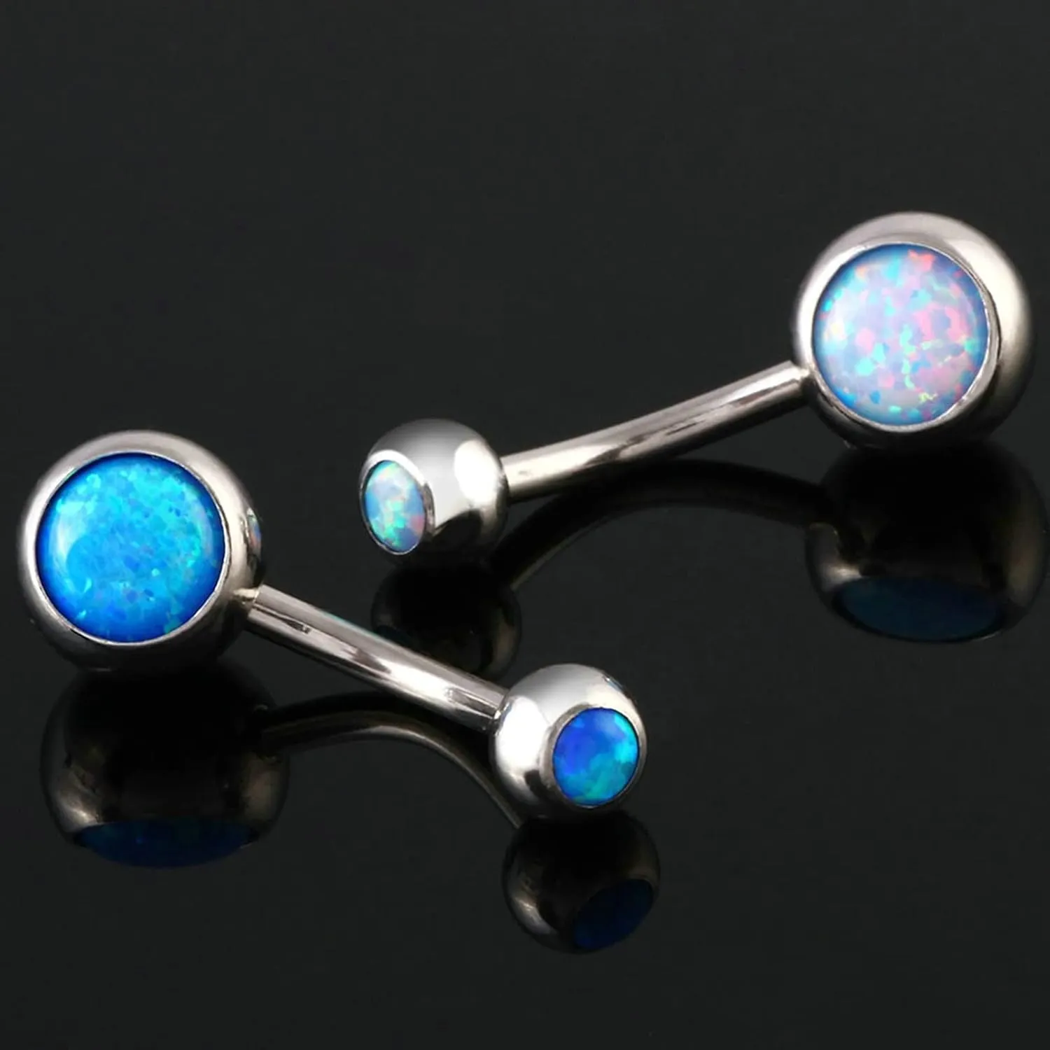 Navel Rings for Women, Short Bar Belly Button Rings Navel Rings Surgical Steel Curved Barbell Opal Belly Button Jewelry