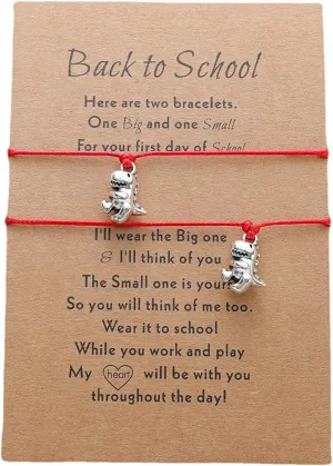 NC Back to School Bracelet Matching Wish Bracelets Set Handmade Braided Rope Dinosaur Pendant Mother Daughter Bracelets for Mommy and Me First Day of School Jewelry Gifts-red