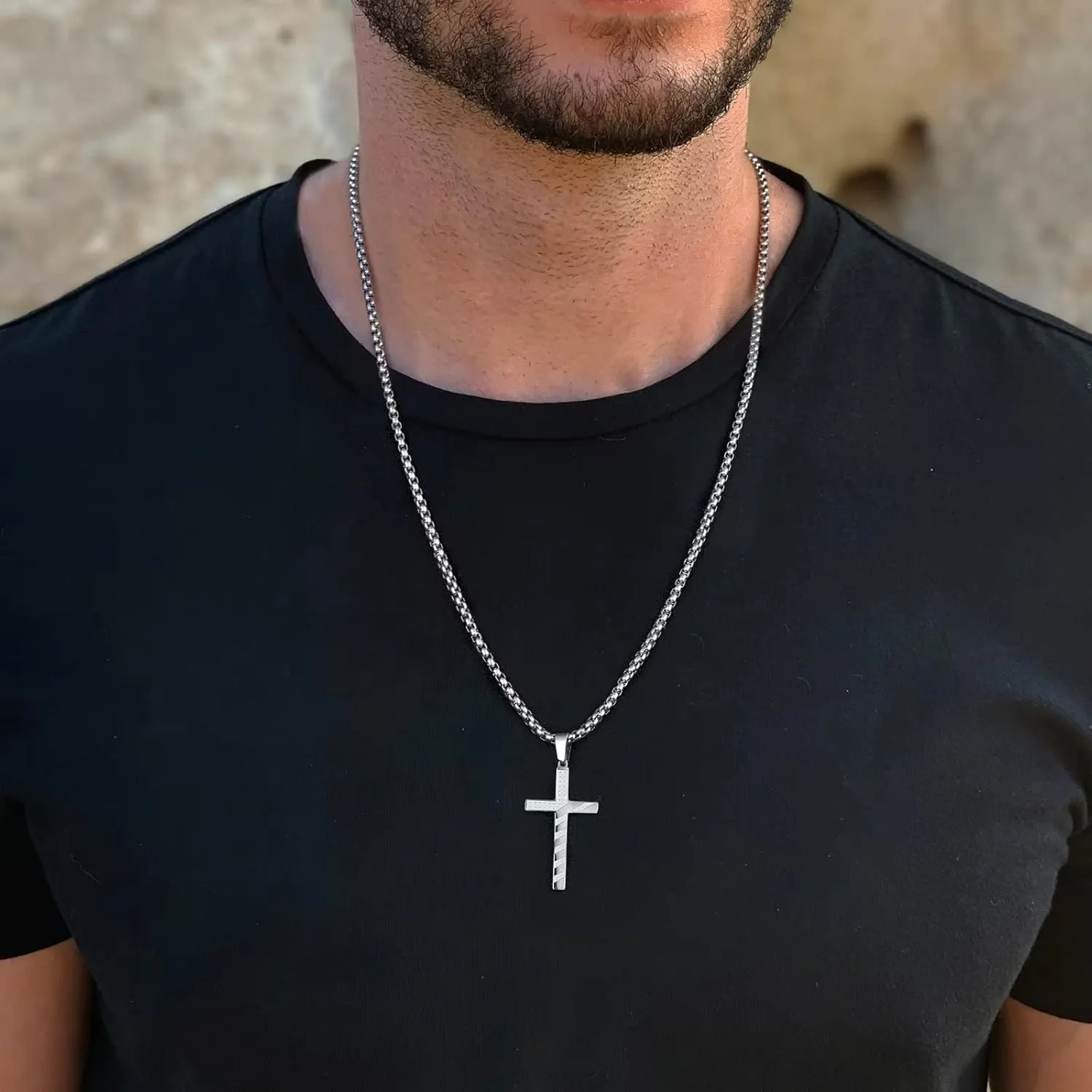 Necklaces Gifts for Son in Law, Silver/Black Cross Necklace Cuban Chain Necklace for Son in Law, Fathers Day Christmas Gift for Son in Law