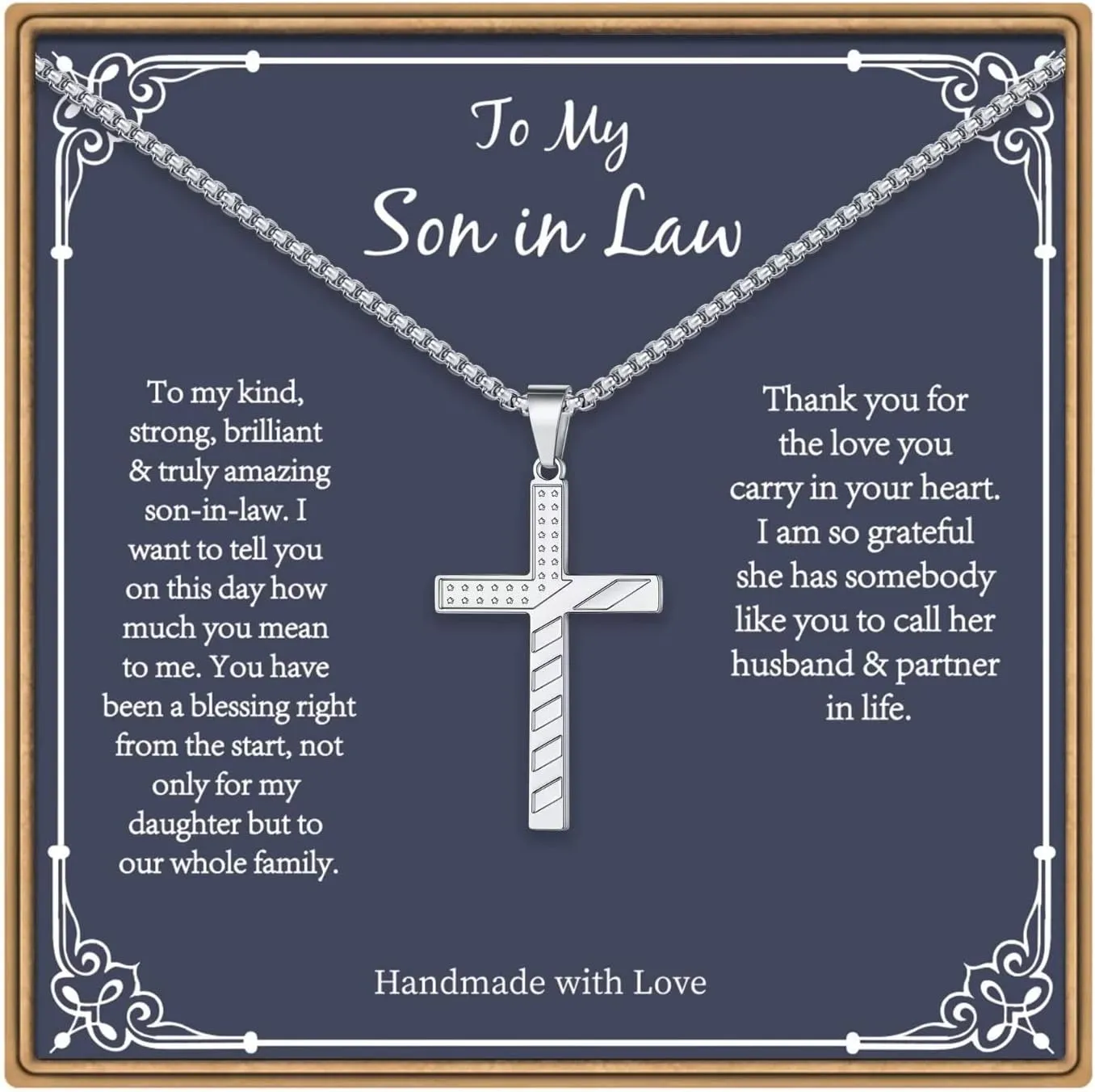 Necklaces Gifts for Son in Law, Silver/Black Cross Necklace Cuban Chain Necklace for Son in Law, Fathers Day Christmas Gift for Son in Law