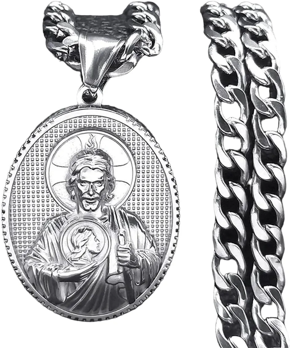 New 2025 Arrival Hip Hop Jesus Religious Pendant Necklace For Women Men Stainless Steel Silver Color Catholic Necklaces Jewelry Collier With For You Accessories Trendy Creative Gift