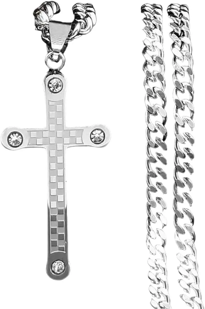 New For 2025 Hip Hop Male Crystal Cross Jesus Pendant Necklace For Women Men Stainless Steel Necklaces Hiphop Religious Jewelry Fashion Gifts Fashion Accessories Creative Gift