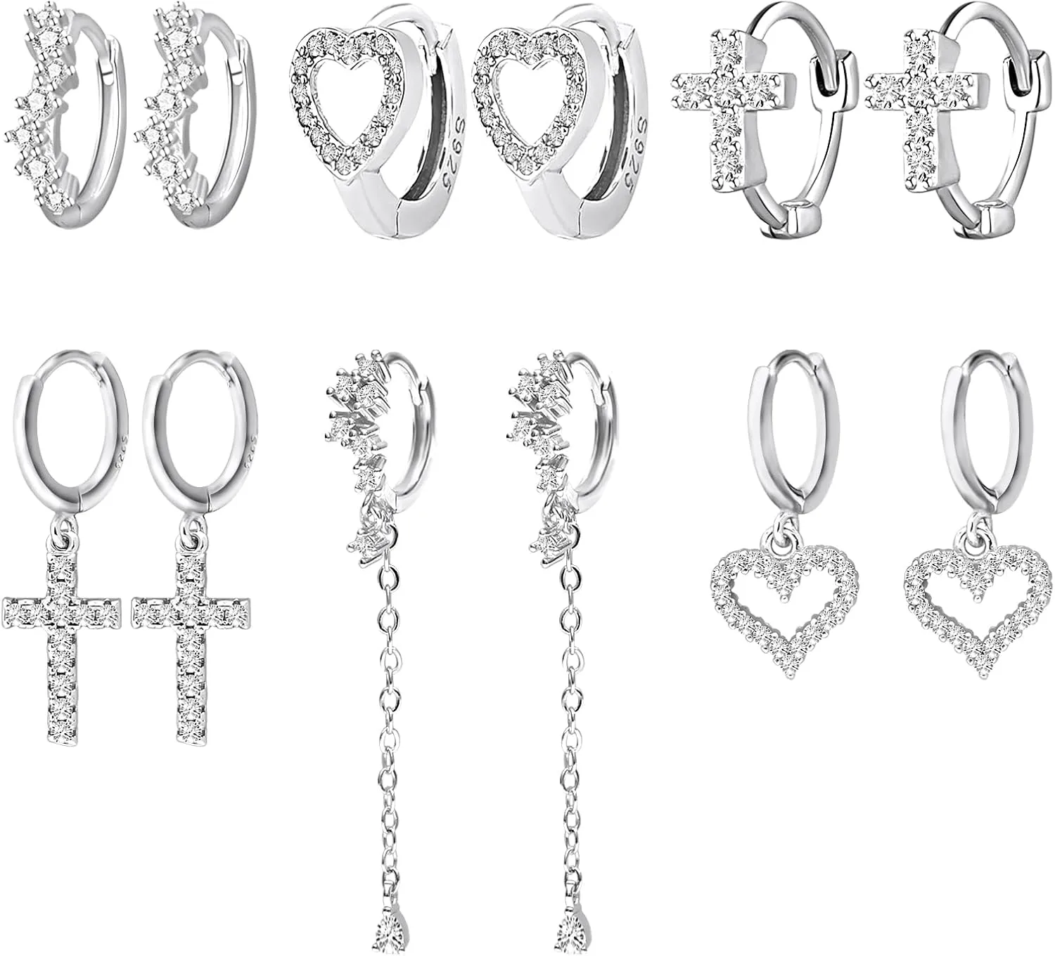 NEWITIN 6 Pairs Heart Earrings for Women Hypoallergenic Studs Silver Gold Heart Earring 18K Gold Plated Cartilage Stud Earrings Hearts Hoop Earring for Women