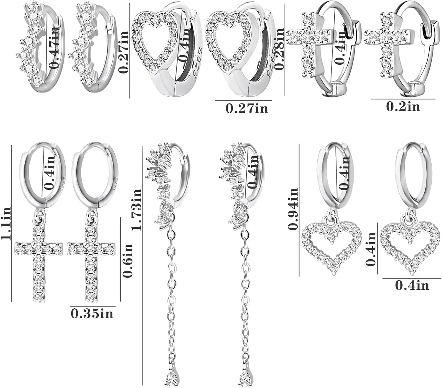 NEWITIN 6 Pairs Heart Earrings for Women Hypoallergenic Studs Silver Gold Heart Earring 18K Gold Plated Cartilage Stud Earrings Hearts Hoop Earring for Women