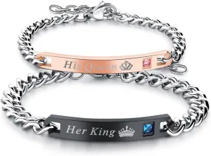 NewZenro 2 Pcs Stainless Steel Couples Bracelets for His & Her Matching Set Gift For Lover