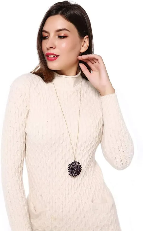 Niumike Handmade Crystal Circle Pendant Necklace and Earring Sets for Women Prom Disc Long Statement Necklaces Jewelry Sets with Gifts Box