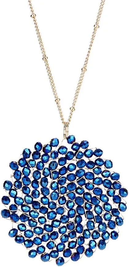 Niumike Handmade Crystal Circle Pendant Necklace and Earring Sets for Women Prom Disc Long Statement Necklaces Jewelry Sets with Gifts Box