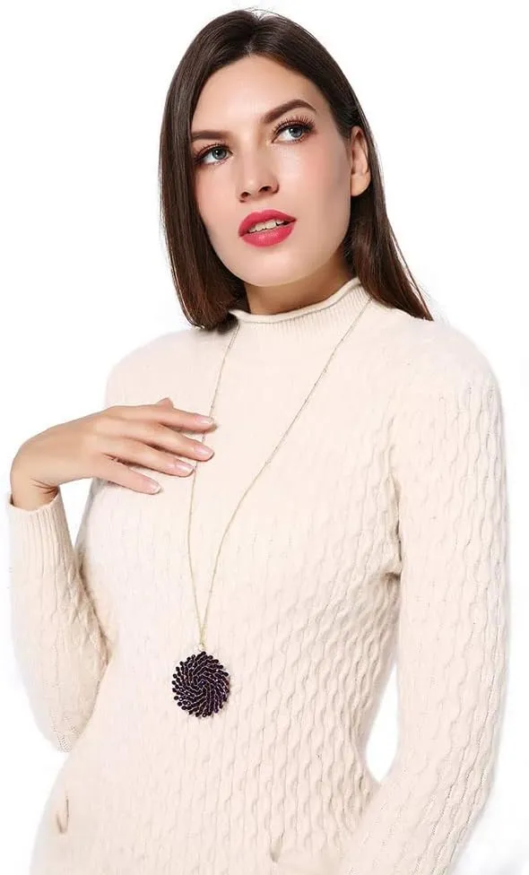 Niumike Handmade Crystal Circle Pendant Necklace and Earring Sets for Women Prom Disc Long Statement Necklaces Jewelry Sets with Gifts Box