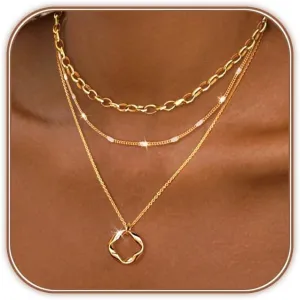 OGD Layered CZ Rondelle Pendant Necklaces for Women, 14K Gold Plated Trendy Mariner Chain Dainty Circle Rondelle Pendant Choker Necklace for Women Two-Toned Cubic Zirconia Gold Necklace